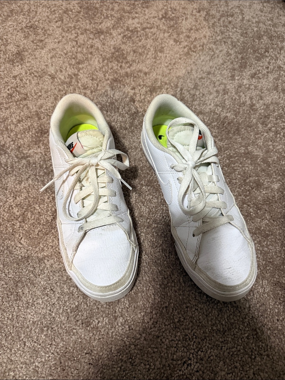 Nike White Low-Top Sneakers with Neon Lime Lining